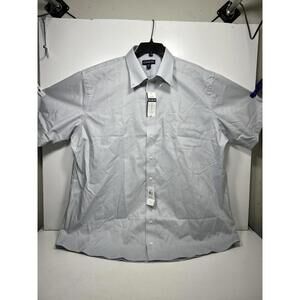 Damon Button Down Dress Shirt Men’s 18.5 Half Sleeve Ultra Pinpoint Gray